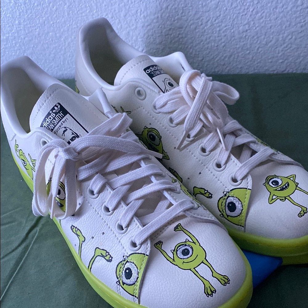 adidas White and Green Sneakers with monster inc